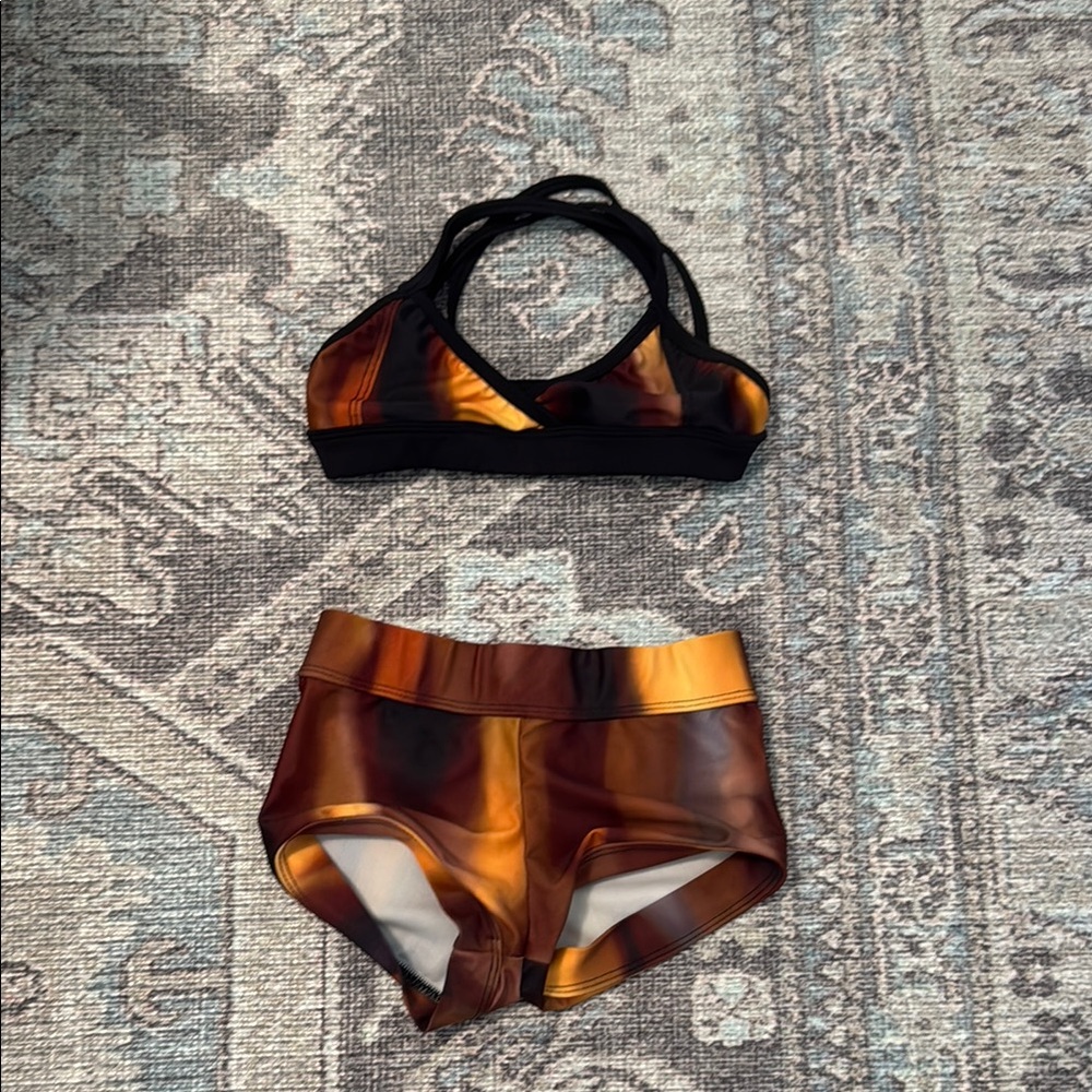 Brown and Black Two-Piece Athletic Set